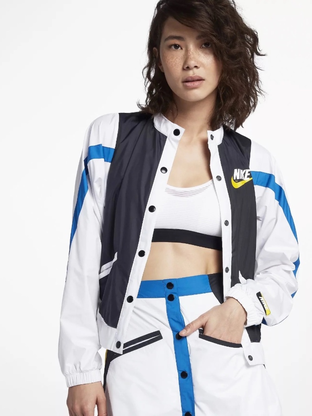 Nike White Varsity Jacket with skirt Blue, Yellow & Black Accents